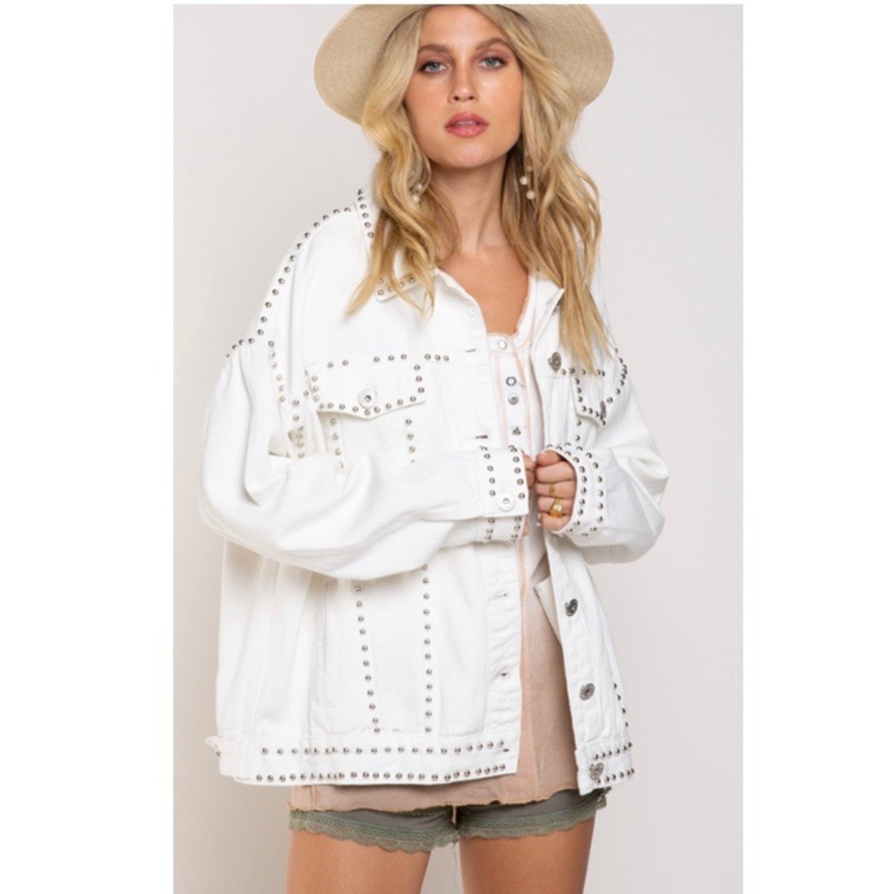 POL White Denim Jacket with Studs
